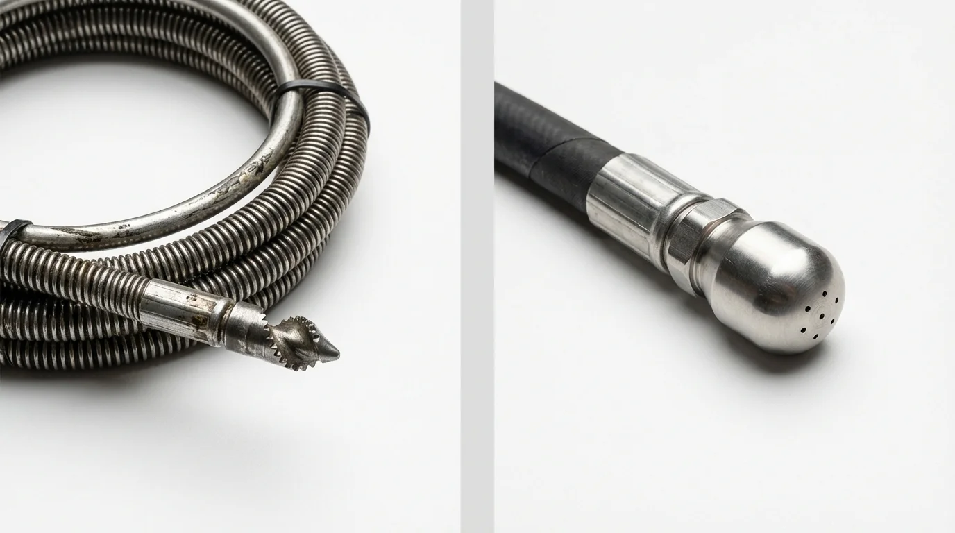 Drain snake cable and hydro jetting nozzle used for drain cleaning in Lexington, SC