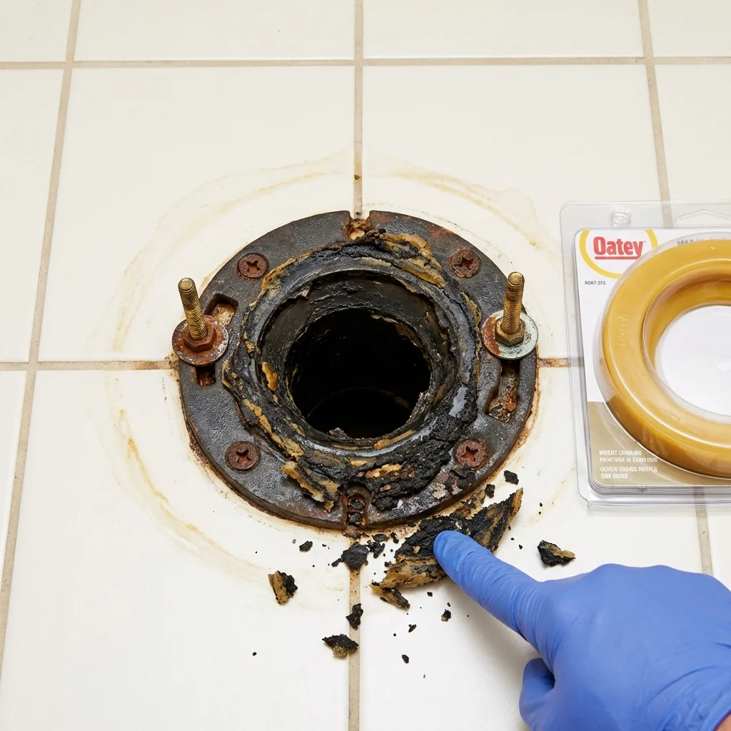 Failed wax ring showing water seepage at the base of a toilet in a Lexington, SC home