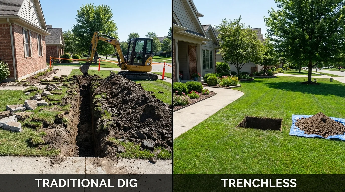 Trenchless sewer repair with minimal yard damage versus traditional excavation in Lexington, SC